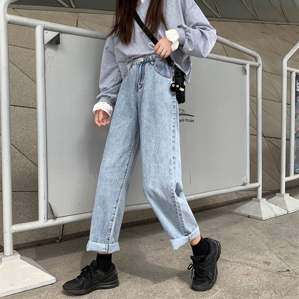 Blugi de primăvară cu talie înaltă și picioare largi