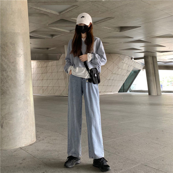 Blugi de primăvară cu talie înaltă și picioare largi