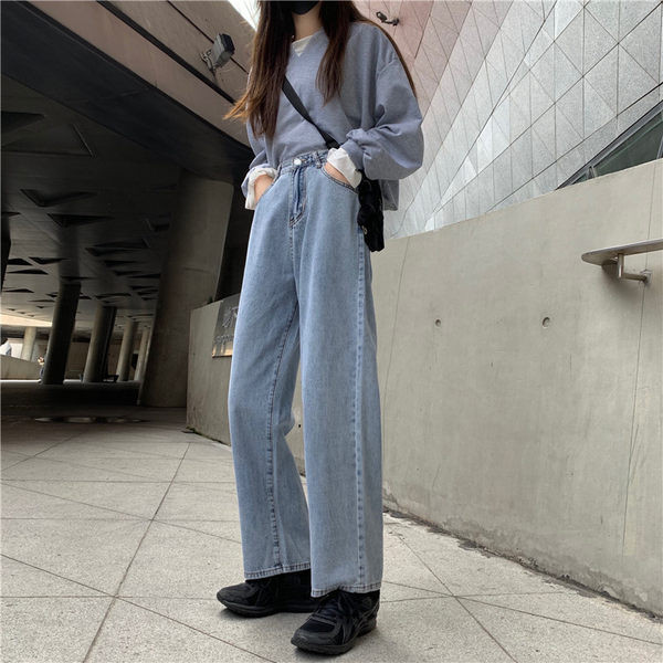 Blugi de primăvară cu talie înaltă și picioare largi