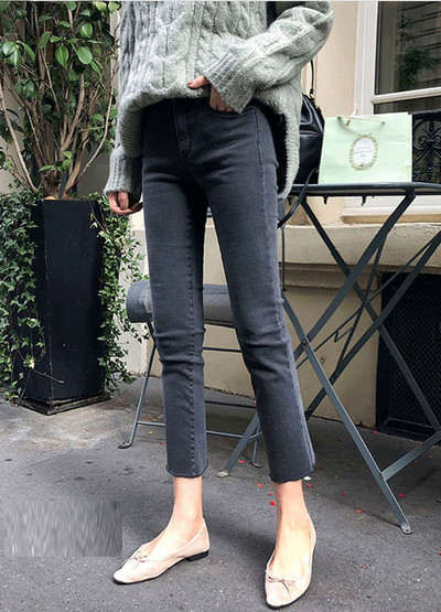 Sieviešu džinsi ar augstu vidukli-Slim modelis