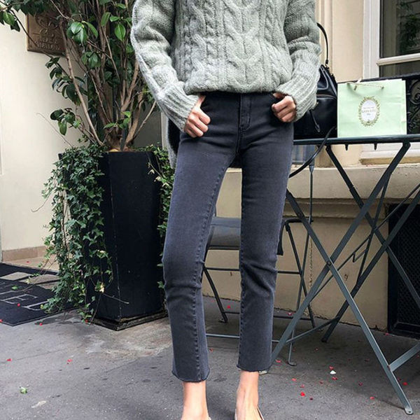 Sieviešu džinsi ar augstu vidukli-Slim modelis