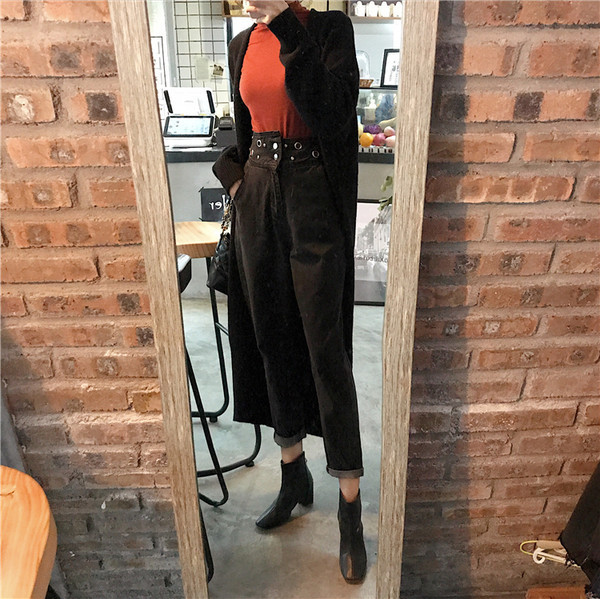 Blugi moderni de dama cu inele metalice si talie inalta