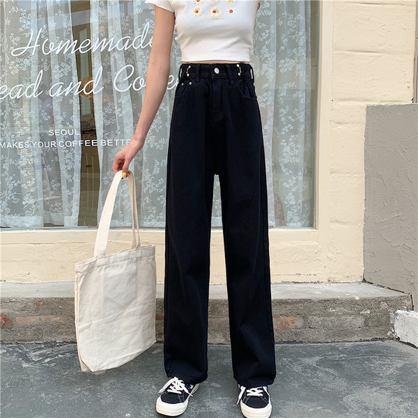 Plašs sieviešu ikdienas džinsu modelis ar augstu vidukli