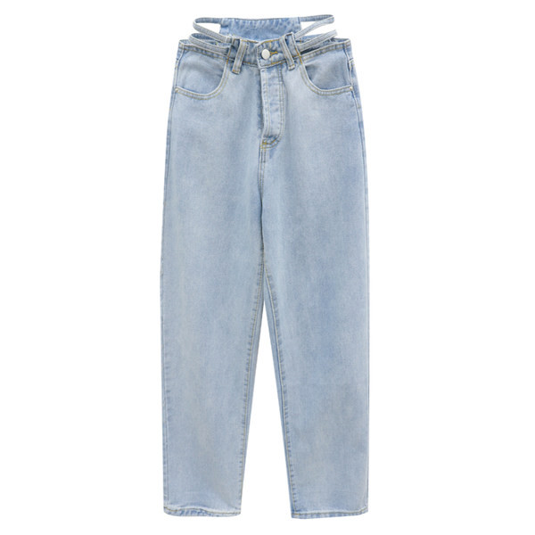 Mūsdienīgi džinsi ar izgrieztām daļām jostasvietā