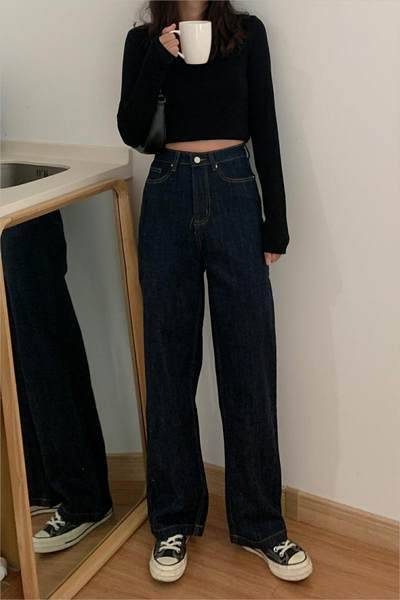 Casual γυναικεία τζιν - φαρδύ μοντέλο με κουμπί και ψηλή μέση