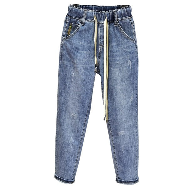 Ikdienas sieviešu džinsi ar elastīgu jostasvietu - zilā krāsā