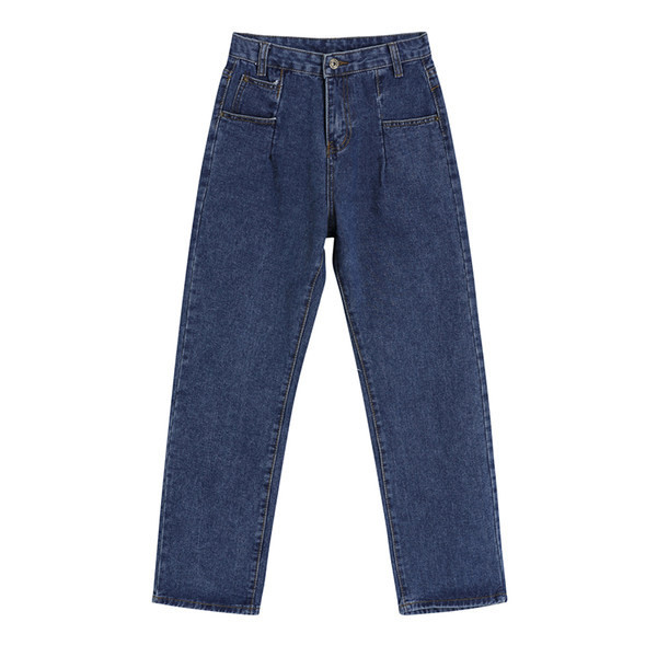 Blugi dama lati model drept de culoare albastra