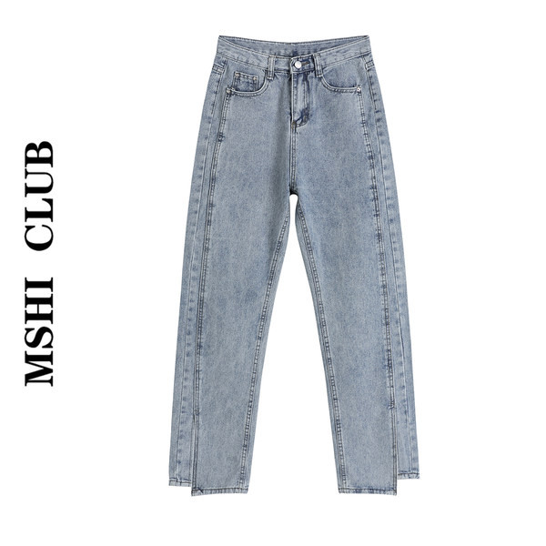 Blugi de dama - model asimetric cu talie inalta