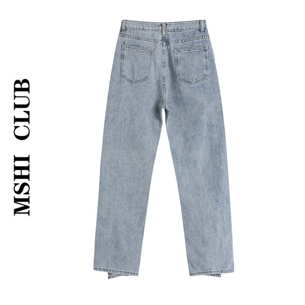 Blugi de dama - model asimetric cu talie inalta