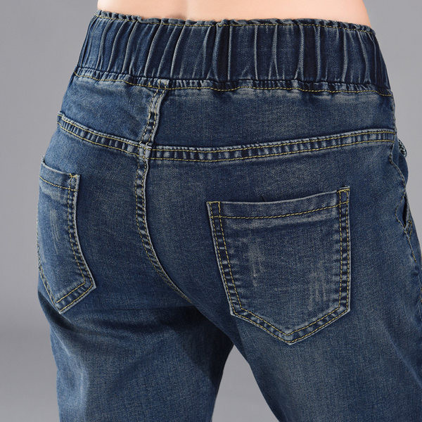 Blugi de dama cu talie inalta si sireturi