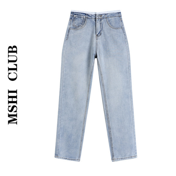 Vienkāršs sieviešu džinsu modelis ar kabatu zilā krāsā