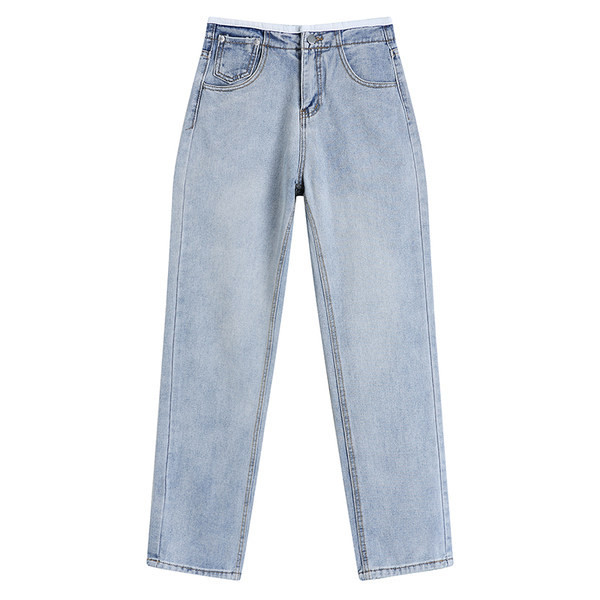 Vienkāršs sieviešu džinsu modelis ar kabatu zilā krāsā