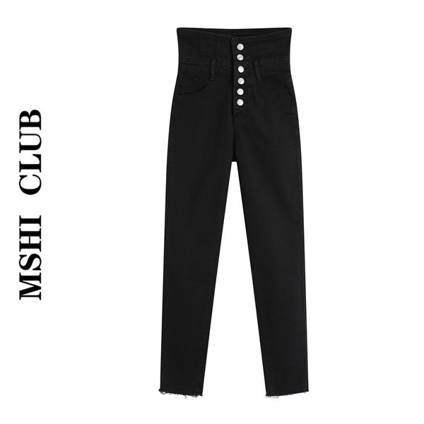 Moodsad naiste mustad ja sinised nööpidega teksad