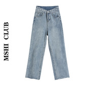 Blugi de dama, moderni, cu talie inalta de culoare albastra - model lat