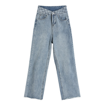 Blugi de dama, moderni, cu talie inalta de culoare albastra - model lat