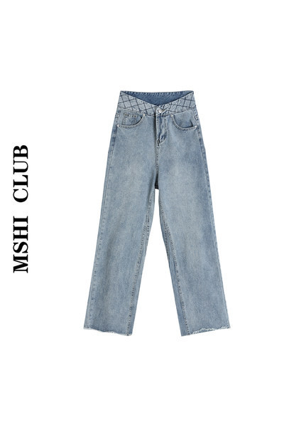 Blugi de dama, moderni, cu talie inalta de culoare albastra - model lat