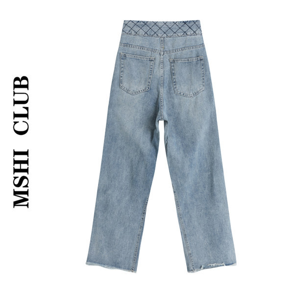 Blugi de dama, moderni, cu talie inalta de culoare albastra - model lat