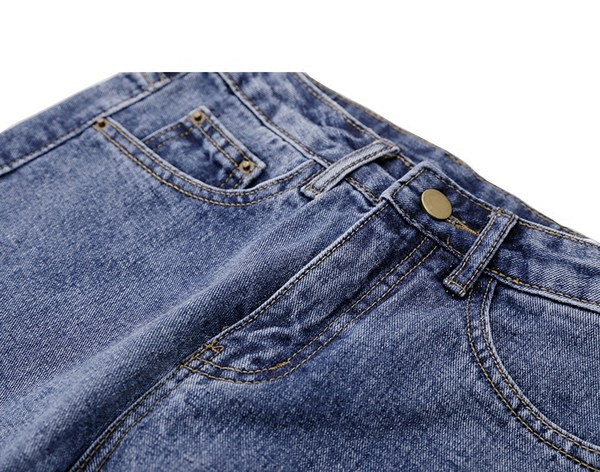 Blugi de dama model drept cu talie inalta si efect rupt