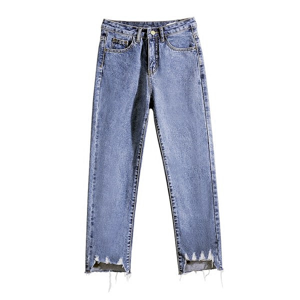 Blugi de dama model drept cu talie inalta si efect rupt