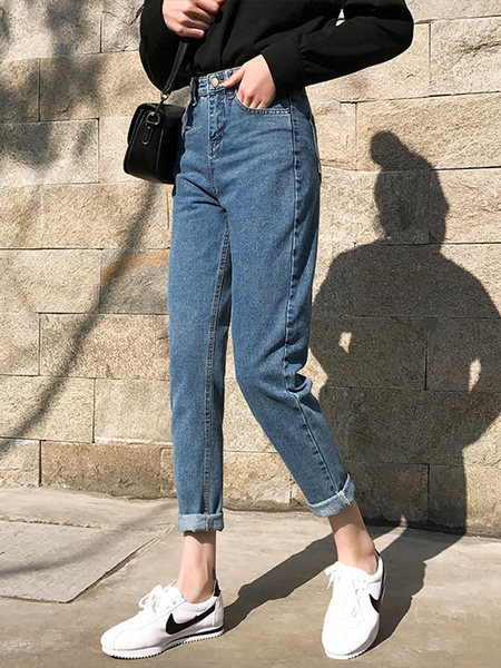 Blugi de primăvară de damă cu talie înaltă - un model curat