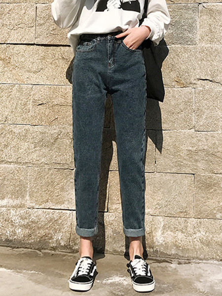 Blugi de primăvară de damă cu talie înaltă - un model curat