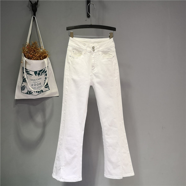 Blugi de damă moderni cu talie înaltă și fante