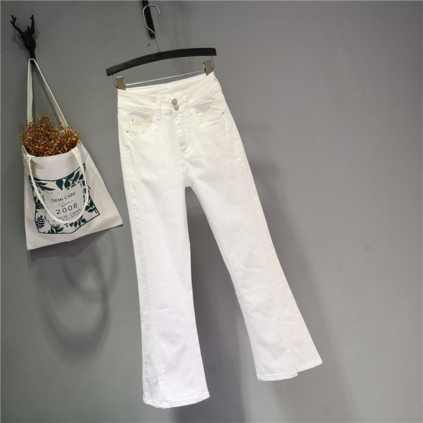 Blugi de damă moderni cu talie înaltă și fante