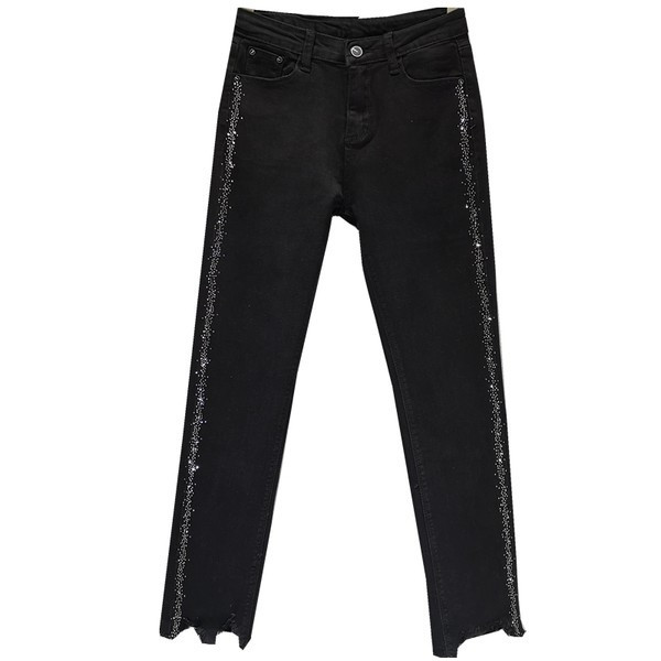 Jauns sieviešu džinsu modelis ar augstu vidukli un apmali - melnā krāsā