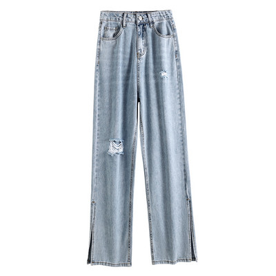 Φαρδύμοντέλο γυναικείου τζιν με σχισμές σε ανοιχτό χρώμα