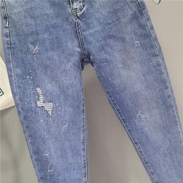 Blugi casual dama cu broderie si talie inalta - culoare albastra