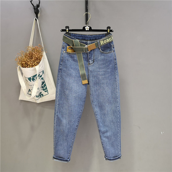 Γυναικεία τζιν casual με ψηλή μέση - μπλε χρώμα