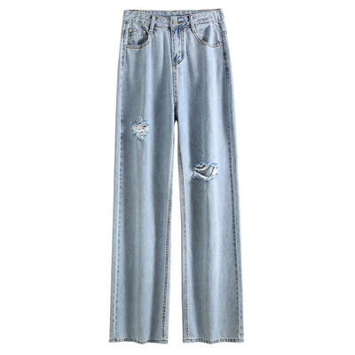 Γυναικεία casual τζιν με σκισμένα μοτίβα - φαρδύ μοντέλο