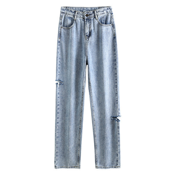 Blugi de dama cu buzunare si motiv rupt in albastru