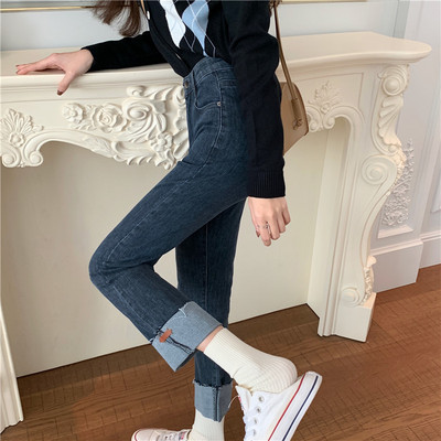 Γυναικεία casual τζιν με υψηλή μέση και μήκος 9/10