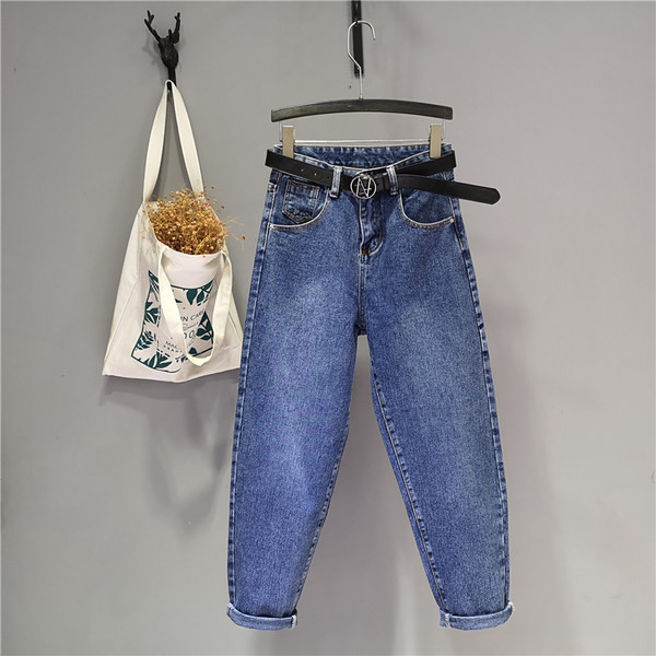 Mūsdienīgi sieviešu džinsi ar augstu vidukli - zilā krāsā