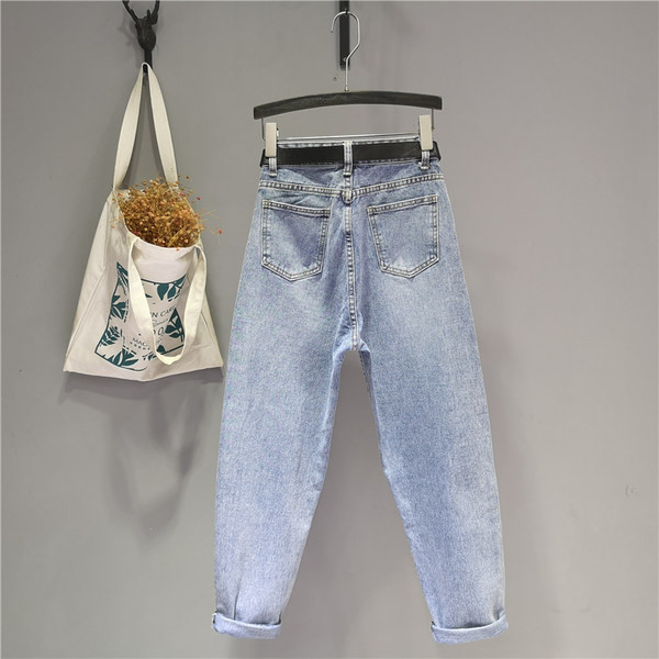 Mūsdienīgi sieviešu džinsi ar augstu vidukli - zilā krāsā