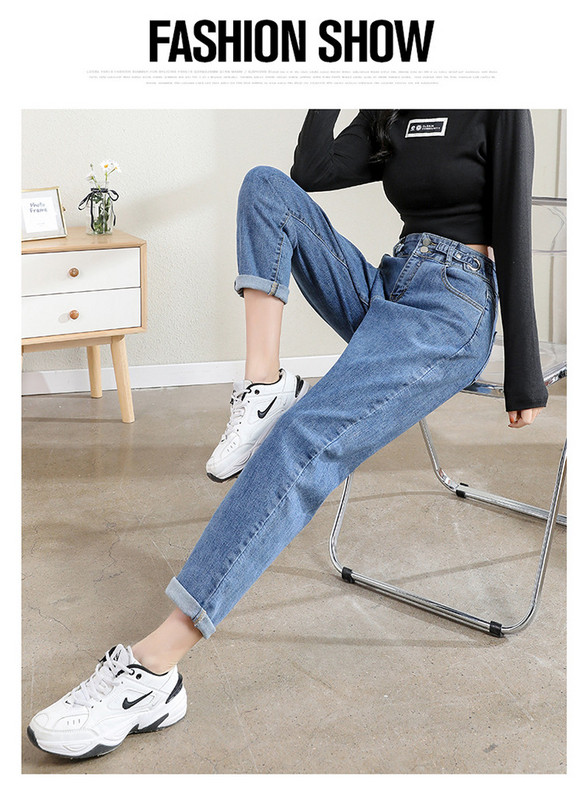 Sieviešu džinsi ar augstu vidukli un metāla riņķi