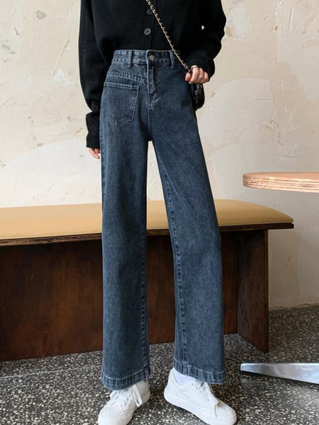 Γυναικεία τζιν στρέιτ μοντέλο με ψηλή μέση και τσέπη