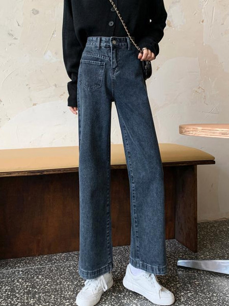 Γυναικεία τζιν στρέιτ μοντέλο με ψηλή μέση και τσέπη