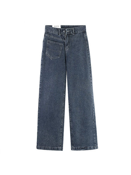 Γυναικεία τζιν στρέιτ μοντέλο με ψηλή μέση και τσέπη