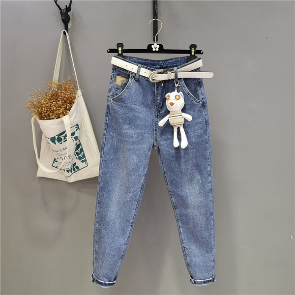 Ikdienas sieviešu džinsi ar augstu vidukli un kabatām - zilā krāsā