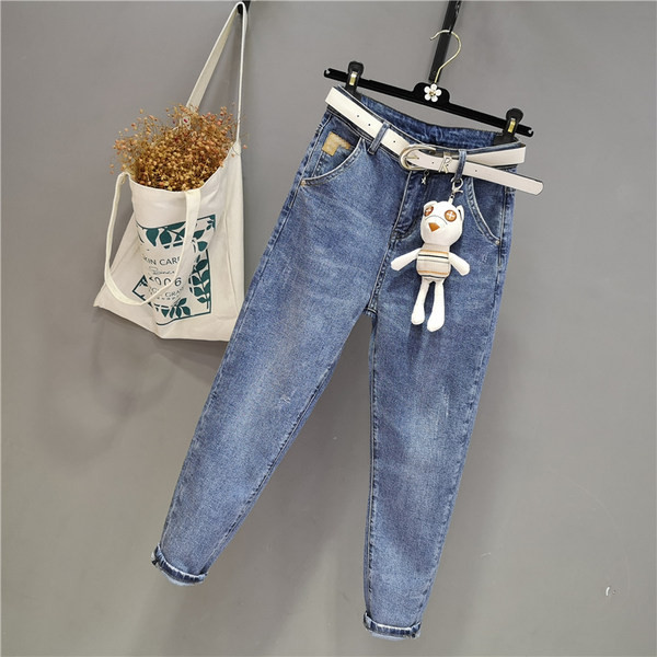 Ikdienas sieviešu džinsi ar augstu vidukli un kabatām - zilā krāsā