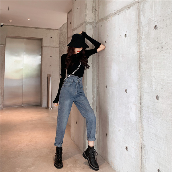 Blugi de dama model lat in talie inalta si buzunare