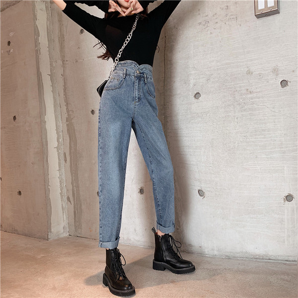 Blugi de dama model lat in talie inalta si buzunare