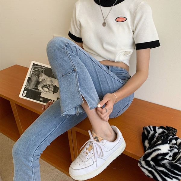 Sieviešu ikdienas džinsi ar lentēm un augstu vidukli