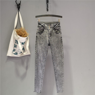 Blugi de dama cu talie inalta Model Slim de culoare gri