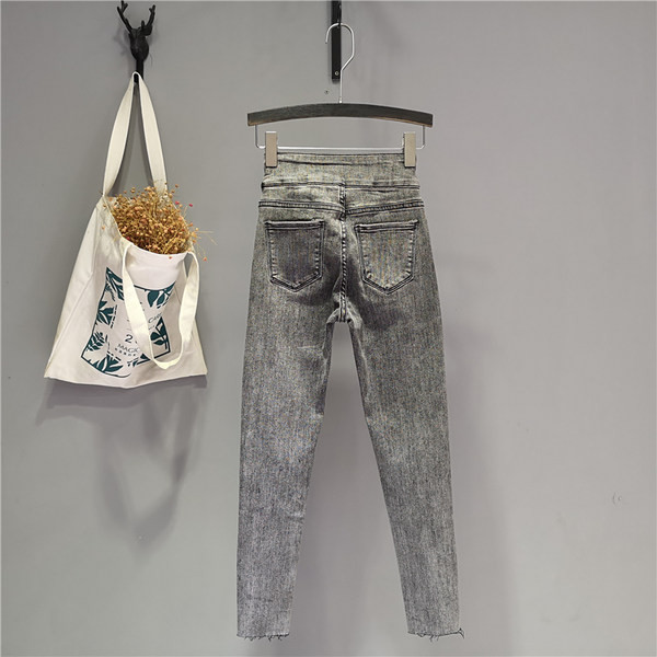 Blugi de dama cu talie inalta Model Slim de culoare gri