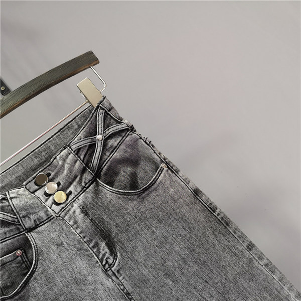 Blugi de dama cu talie inalta Model Slim de culoare gri