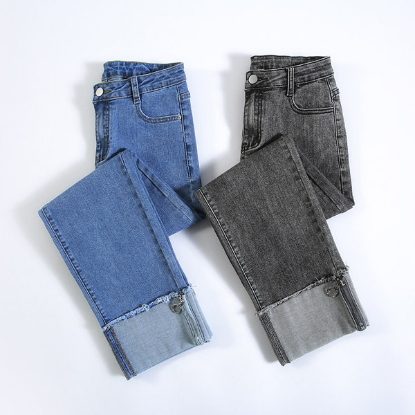 Blugi de dama cu talie inalta si fermoar pe picior