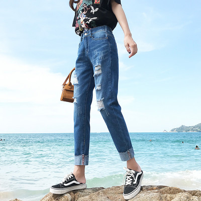 Γυναικεία τζιν με ψηλή μέση και σκισμένα μοτίβα σε διάφορα χρώματα